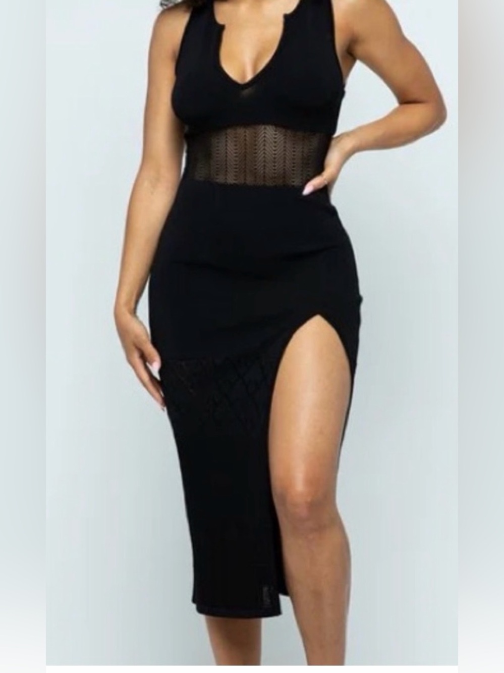 Hera Collection Black Ribbed Knit Fitted Sleeveless Dress